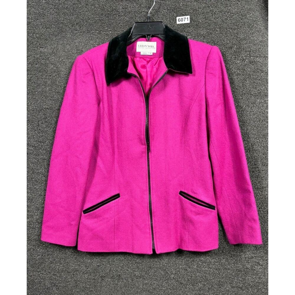 Urban Wool Jacket Womens 8 Pink Merino Wool Black Velvet Collar Zip Front Lined